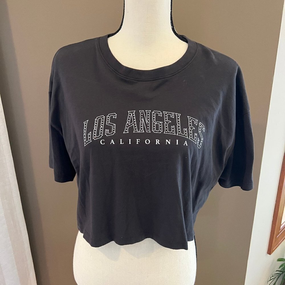 NWT Los Angeles Black Bling Crop Top, Size Medium